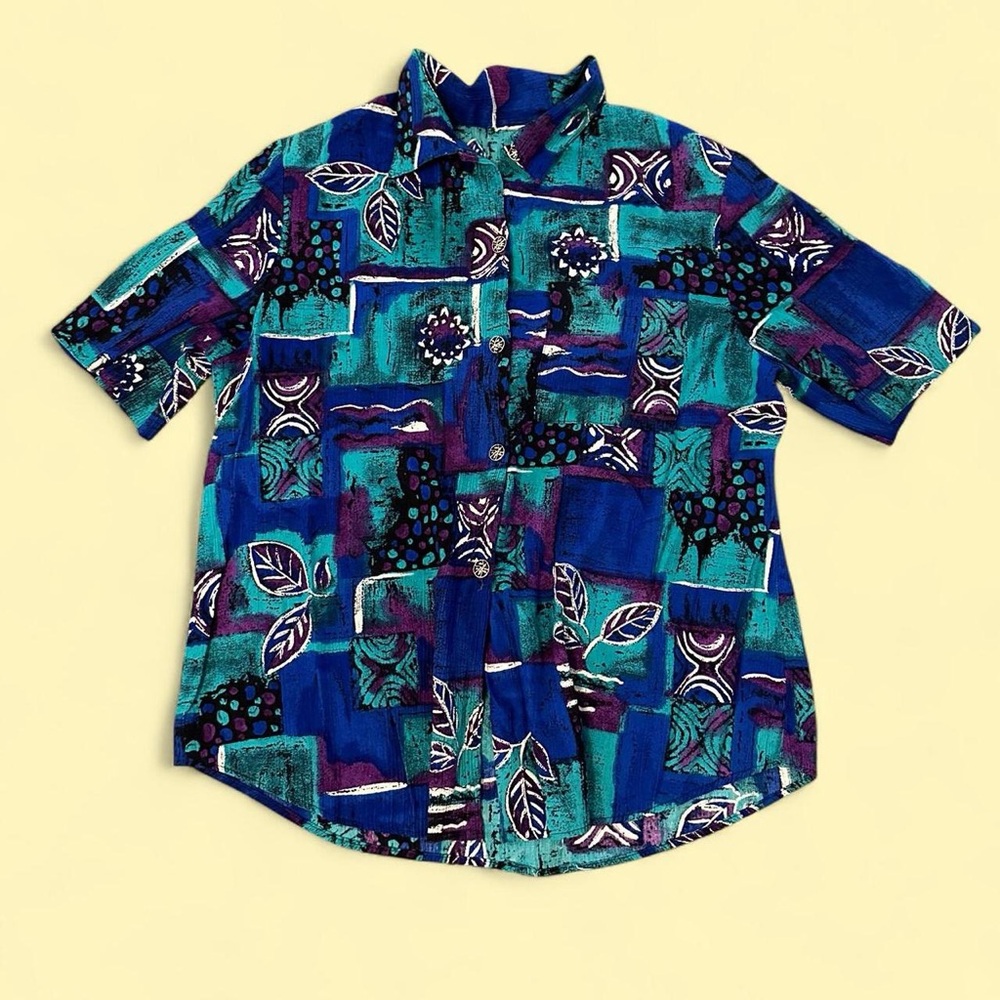 Retro Blue and Green Patterned Shirt